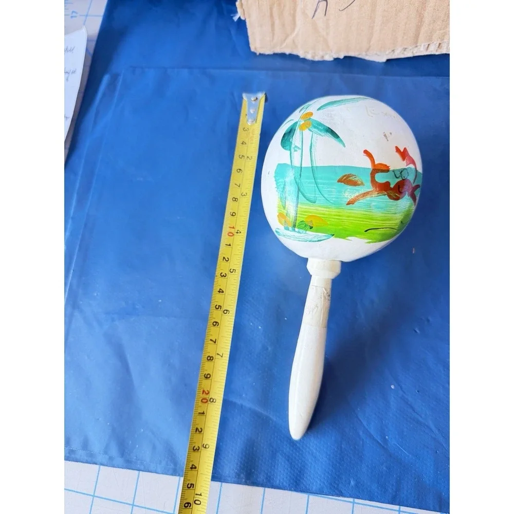 Vintage Hand Painted‎ Wooden Tropical Fish Maraca Rattle Decor
